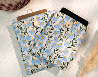 デイジー刺繍入りKindleスリーブ、電子書籍リーダースリーブ、Kindle Colorsoftスリーブ、iPad Miniスリーブ、ブックアクセサリー、読書好きへのギフト
