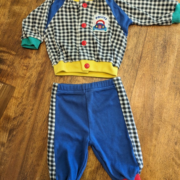 Vintage Baby 6/9 Month Plaid Two Piece Police Set