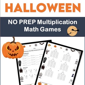Halloween Multiplikation Mathe-Spiele: KEINE PREP Arbeitsblätter zum Ausdrucken (Digitale Ressource)