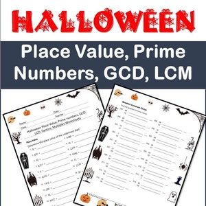 Halloween Mathe-Arbeitsblatt: Stellenwert, Primzahlen, GCD, LCM