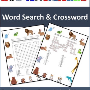 Spanish Animal names  nombres de animales sopa de letras y crucigrama Español crossword & wordsearch Printable Spanish puzzles Learn Spanish