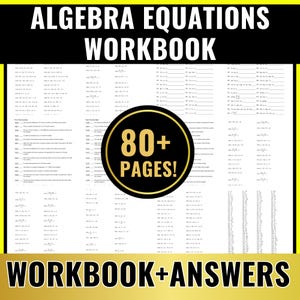 Algebra Worksheets | Math Workbook 6th-8th Grade | Solving One-Step & Two-Step Equations | Printable PDF Instant Download