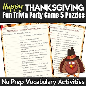 Thanksgiving Trivia | Thanksgiving Trivia Game 5 Puzzles | Thanksgiving Printable Games | Thanksgiving Quiz Friendsgiving Family Party Game