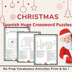 Dia de la Navidad Crossword- Juegos y Actividades en Español - Planilhas de atividades e jogos para família de Natal em espanhol PDF digital para impressão