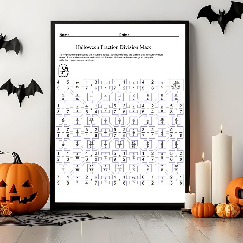 Halloween Fraction Division Maze: Math Activity Bundle (PDF Pattern) - Etsy