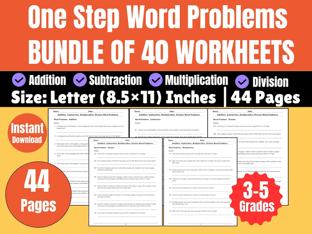 Addition, Subtraction, Multiplication and Division Word Problems ...
