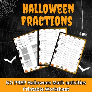 Halloween Math Operations (addition, subtraction, multiplication, division)  Fractions  Activities Equivalent fractions NO PREP Sub Plan