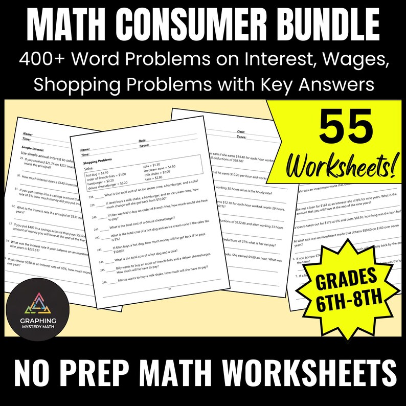 Financial Literacy and Math Consumer Worksheets Bundle 400+ Middle ...