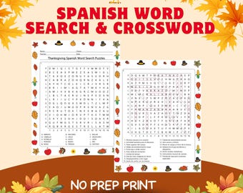 Spanisch Thanksgiving Wortsuche & Kreuzworträtsel | Dia de Acción de Gracias Vokabeln Arbeitsblätter | Spaß Spanisch Urlaub Aktivitäten Trivia Spiele