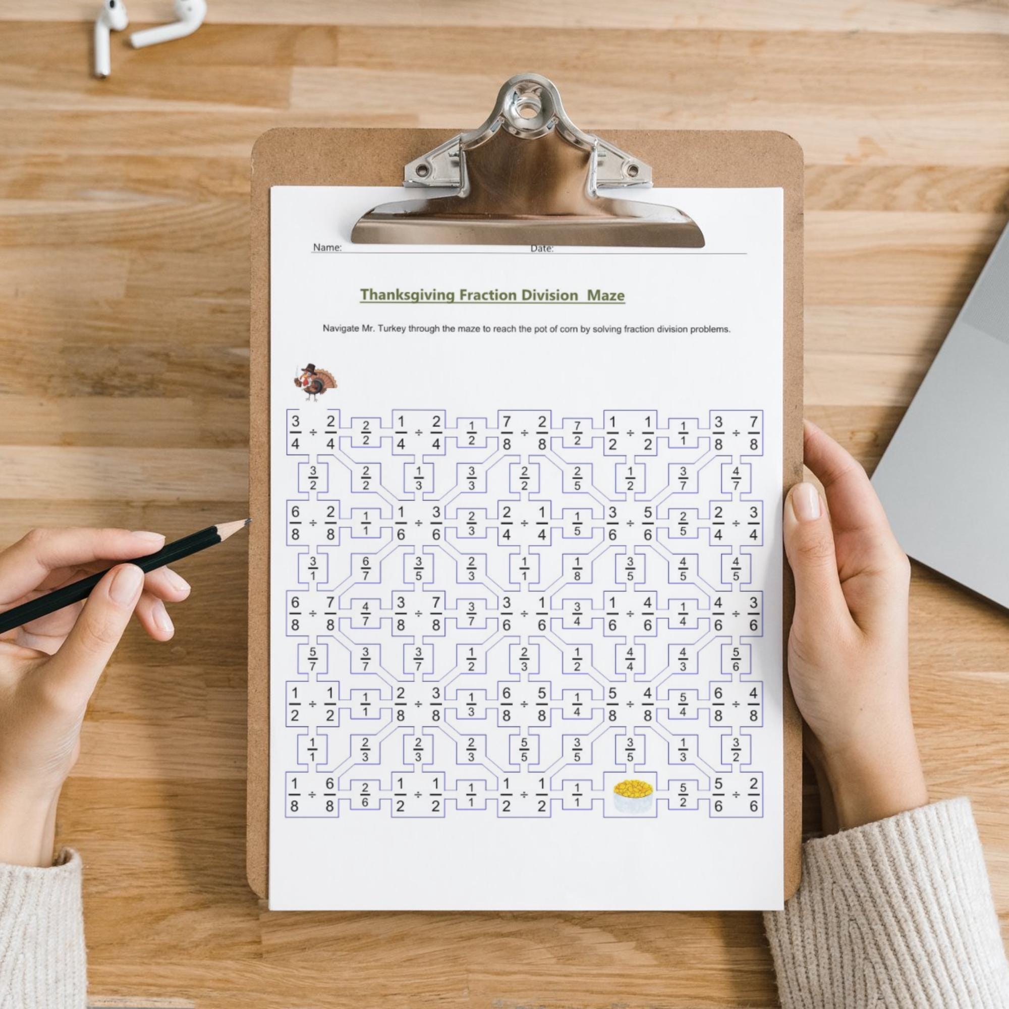 Laberinto de fracciones de Acción de Gracias: Actividad matemática para 4.º  a 6.º grado (PDF imprimible) - Etsy México, image size:2000x2000