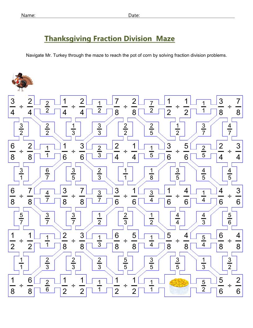 Hojas De Trabajo De División De Acción De Gracias