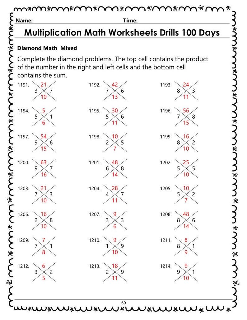 Multiplication Drills Printable — 100 Days Timed Tests (grades 3-5 ...