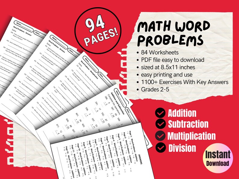 Printable Math Word Problems Worksheets PDF – 1100+ Exercises With ...