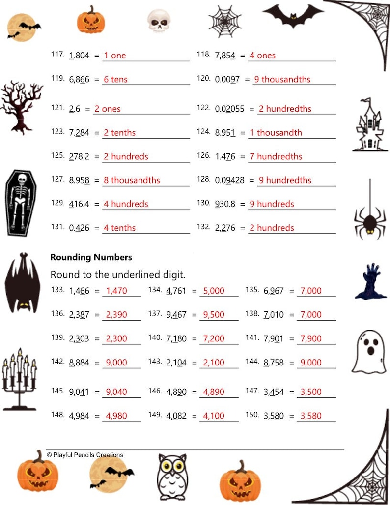 Halloween Math Worksheet: Place Value, Prime Numbers, GCD, LCM - Etsy