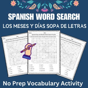 Spanish Days & Months Word Search Puzzles: Learn Spanish (Printable Activity)