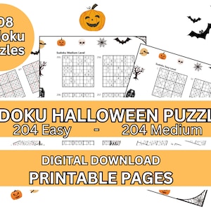 Sudoku Puzzles Halloween | 408 Printable Puzzles Easy to Medium (204 Each) | Large Print | Digital | Printable Pages | Instant Download PDF