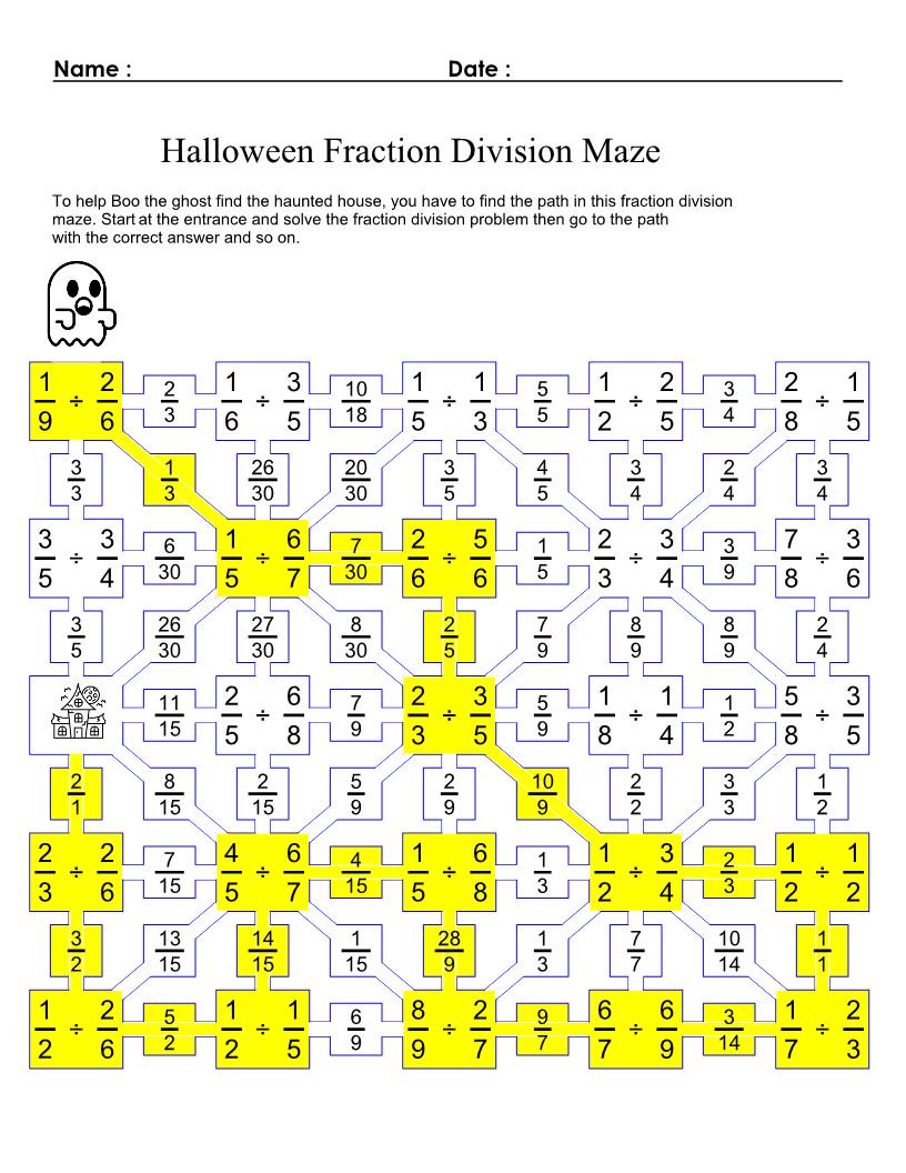 Halloween Fraction Division Maze: Math Activity Bundle (PDF Pattern) - Etsy