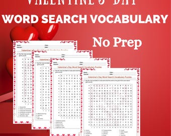 Valentine's Day Word Search Puzzles: Classroom Games (Digital PDF)