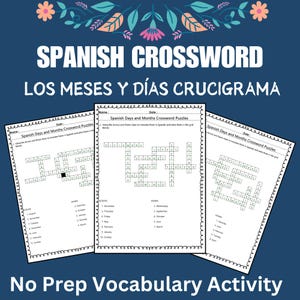Spanish Days & Months Crossword Puzzles: Learn Spanish (Printable Activity)