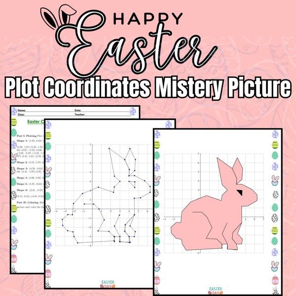 Easter Bunny Spring Coordinate Plane Mystery Graphing Picture Plotting & Coloring Activity  Math Geometry Printable Worksheets 4 Quadrants