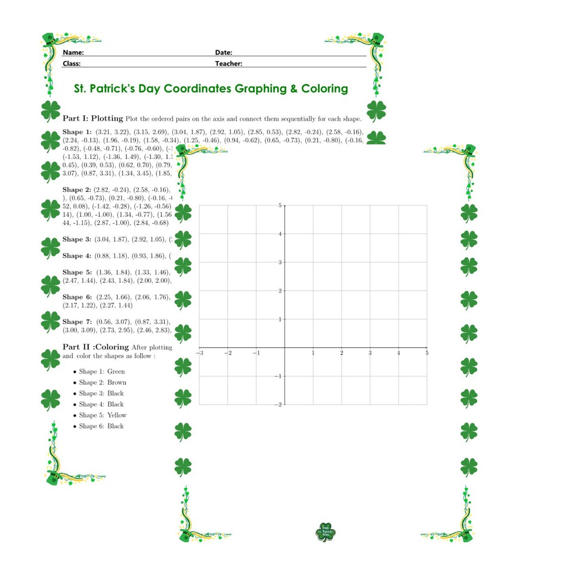 St. Patrick's Day Mystery Picture: Coordinate Graphing Activity - Etsy