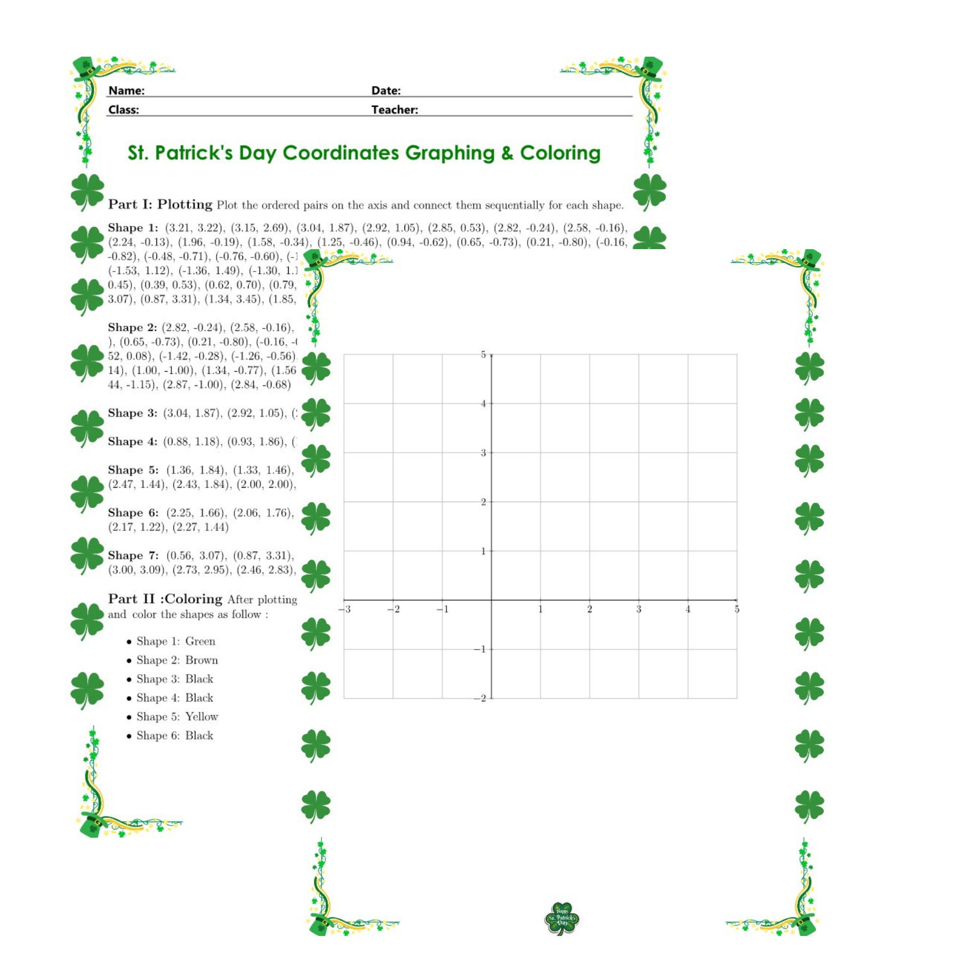 St. Patrick's Day Mystery Picture: Coordinate Graphing Activity - Etsy