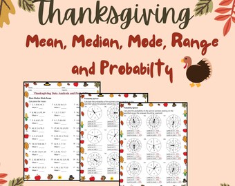 Thanksgiving Math Worksheets: Mean, Median, Mode, Range, Probability (Printable Digital Download)