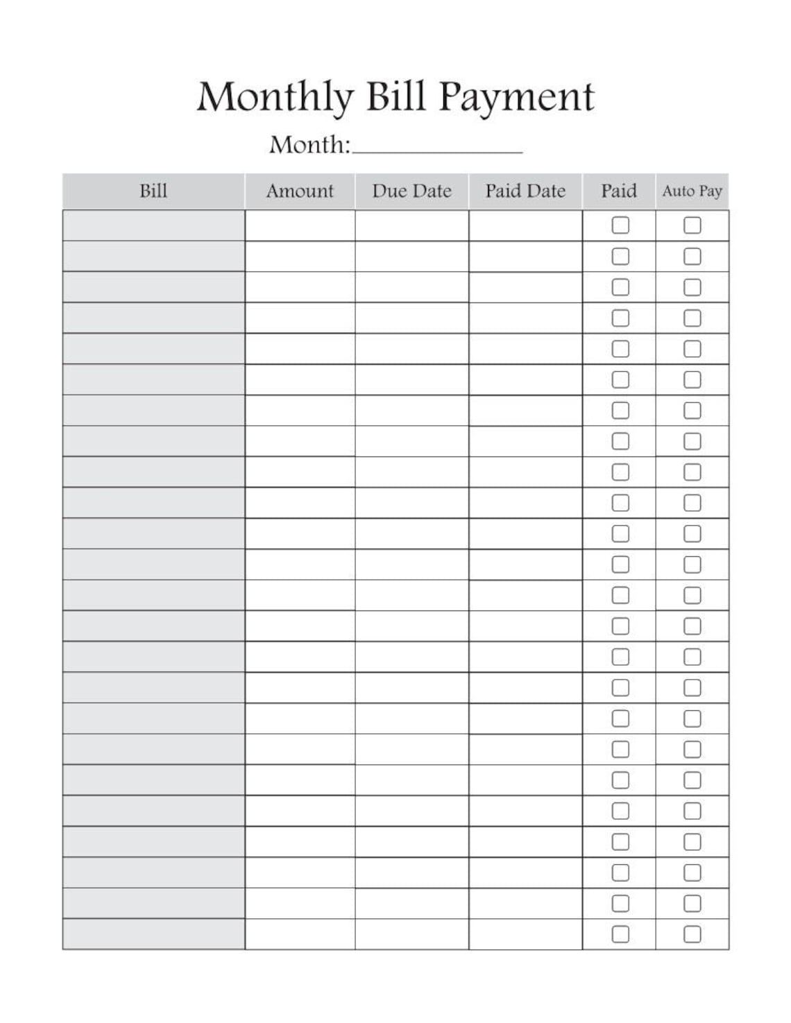 Editable Monthly Bill Tracker Printable Bill Calendar Monthly Planner ...