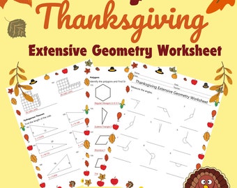 No PREP Geometry Thanksgiving Activity Thanksgiving Extensive Geometry Worksheet | Volume, area, angles, Pythagore, circumference and area