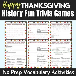 Thanksgiving Trivia | Thanksgiving Trivia Game | Thanksgiving 6 Games | Thanksgiving Trivia Night | Thanksgiving Party Games | Printable PDF