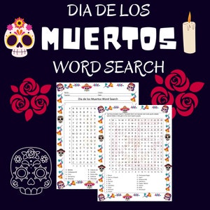 Búsqueda de palabras del Día de los Muertos / Juegos de fiesta del Día de los Muertos imprimibles / Actividades divertidas para adultos y niños / México / Día de los Muertos