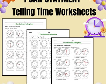 Telling Time Worksheets for Kids | Analog to Digital Clock Practice | Time Passage Math Activities Printable 1st–3rd Grade Math Centers PDF