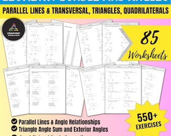 Geometrie MCQ Bündel: Parallele Linien, Dreiecke, Vierecke (Grade 7-10) (Instant Download)