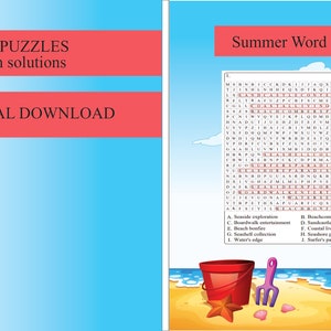 Word Search Puzzle | 100 Printable Puzzle Pages for Kids and Adults  | Includes Solutions | Digital | Printable Pages | Instant Download PDF
