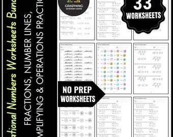 Rational Numbers Worksheets PDF | Fractions, Simplifying, Number Line & Operations Practice Middle School Math Printables Grades 6th to 8th
