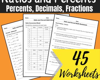 Ratio, Proportion & Percent Math Worksheets: 5-8 Grade (Printable)