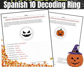 Spanish Halloween Decoding Ring Puzzles: Vocabulary Activities (PDF Download)