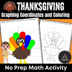 May include: A printable Thanksgiving-themed math activity for kids. The worksheet features a grid with coordinates to plot and color a turkey.