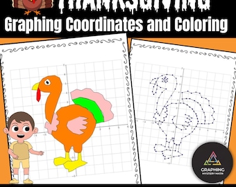Thanksgiving Coordinate Graphing Turkey | 4 Quadrants Plotting & Coloring Math Mystery Picture | No Prep Geometry Activity