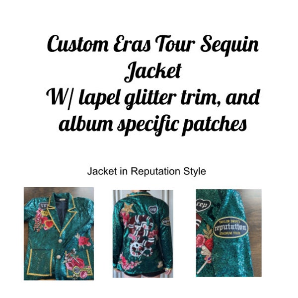 Chaqueta de lentejuelas Taylor Swift Eras personalizada en estilo de chaqueta de reputación