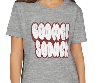 Boomer Sooner Youth T-Shirt | Oklahoma Game Day Kids Tee | Retro Crimson & Cream Shirt | Bella Canvas Youth