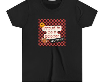 Proud to Be a Sooner Youth T-Shirt | Oklahoma Kids Game Day Shirt | Retro Football Tee | Bella Canvas Youth