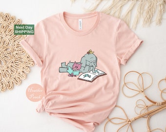 T-shirt de livre, t-shirt bonne journée pour lire pour enfants, chemise drôle de pigeons d'éléphants de porc, livres pour enfants, cadeau pour les amoureux des livres