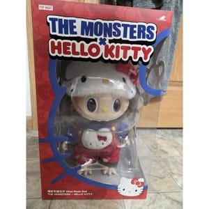 Figura de peluche de vinilo Labubu de Pop Mart The Monsters x Hello Kitty, nueva en caja. imagen 1