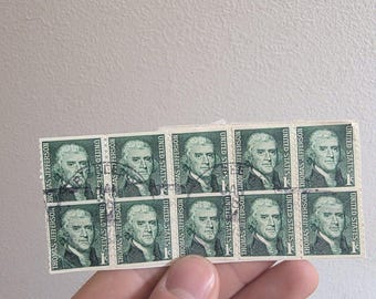 1968 US Stamp Set: 1 Cent Green Thomas Jefferson, Set of 10