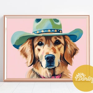 Golden Retriever Art,Preppy Wall Art, Dog Lover Gift, Dog Wall Decor, Golden Retriever Wall Art Preppy Room Decor, Dog Wall art