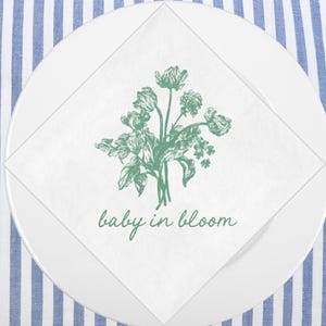 Baby in Bloom Baby Shower Napkins, Floral Baby Shower Decor, Custom Spring Baby Napkins, Baby Sprinkle Party Napkins