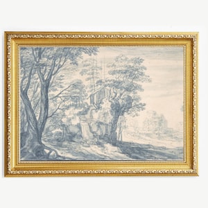 Blue Willow Tree Art Print - Chinoiserie French Country Decor