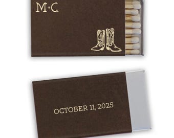 Western Wedding Matchboxes, Custom Cowboy Boot Matches, Personalized Wedding Favors, Brown Match Boxes, Western Bar Decor
