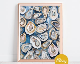 OysterArt  Print, Oyster Painting, Coastal Print, Oyster Shell Art, Beach House Decor, Digital Print